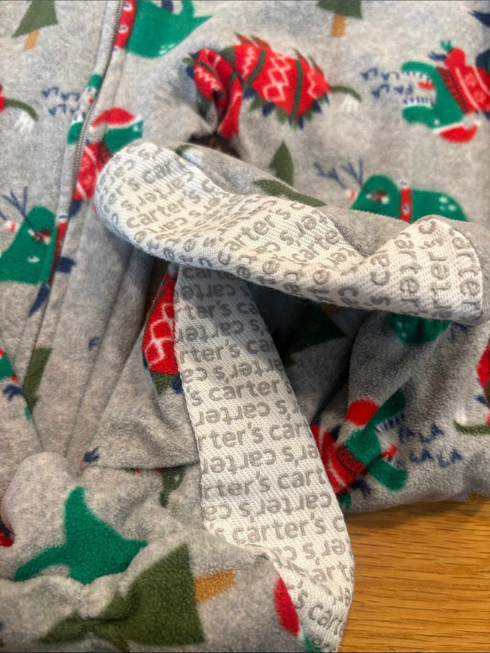 Carter's Gray Footed One-Piece with Green & Red Dinosaur Print - Picture 3 of 4